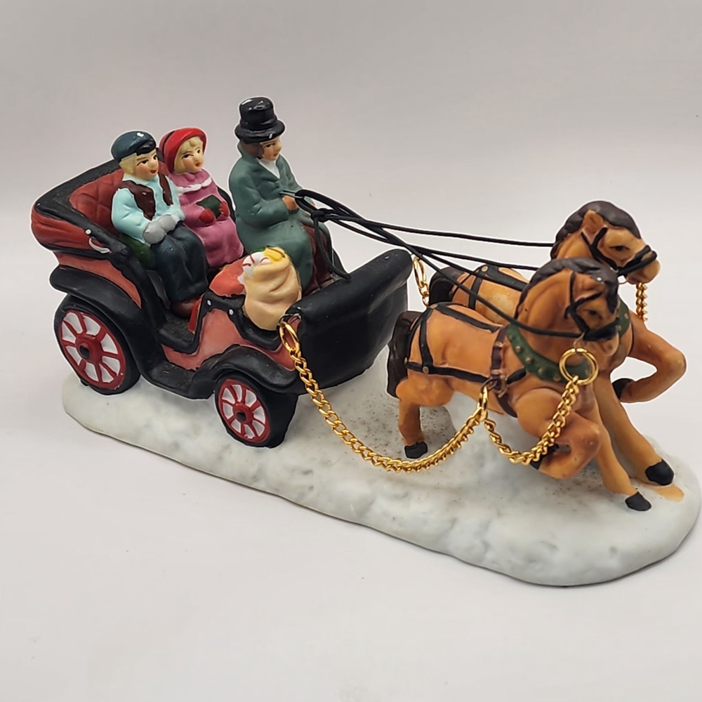 Vintage Dickens Collectable Carriage with Two Horses 1995 Bisque Victorian Style